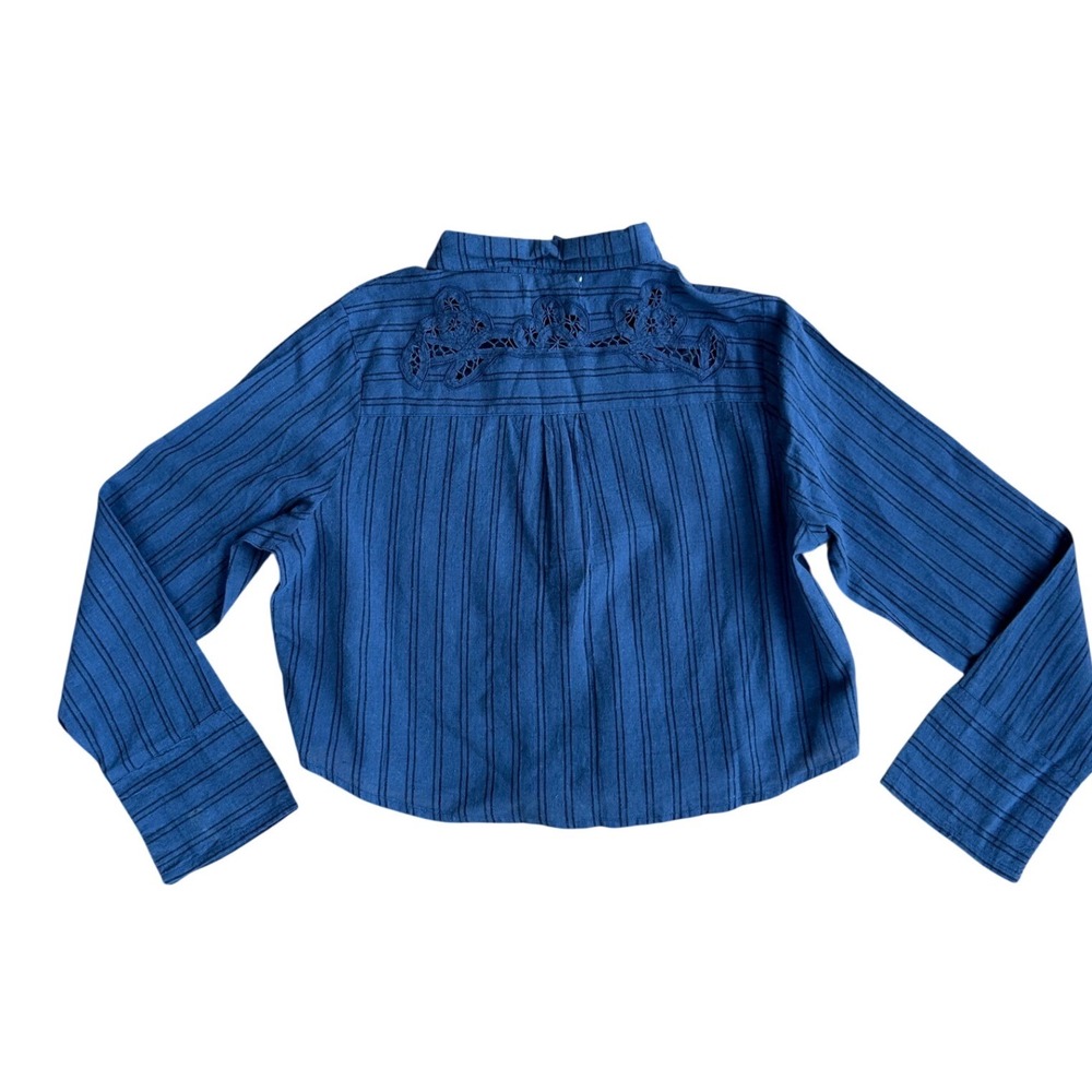 Natural Life Anna Blue Striped Eyelet Lace Embroidered Button Down Shirt Large - Picture 3 of 8